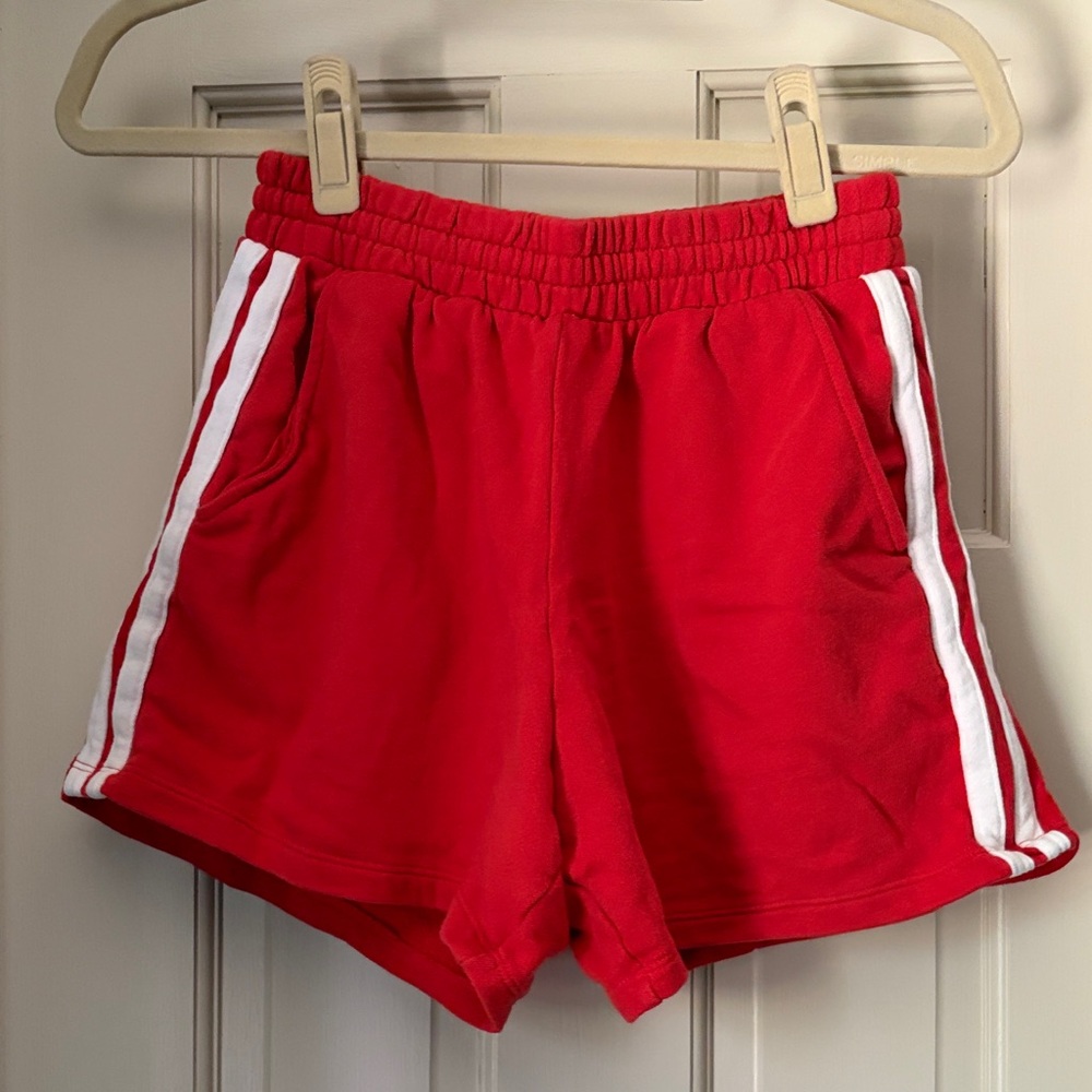 Red Women's Athletic Shorts with Side Stripes